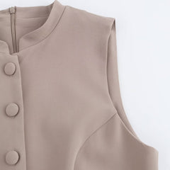 Women Button Up Sleeveless Jumpsuit