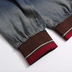 Men Washed Denim V-neck Sweatshirts