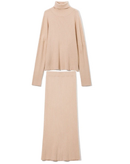 Women Knitted Turtleneck Sweater + Skirt 2 Pieces Set