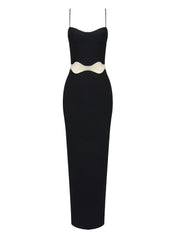 Women Square Collar Sleeveless High Waist Mesh Side Split Dress