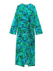 Women Front Ruched Floral Print Midi Dress