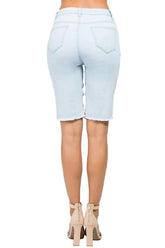 Women Cutoff Denim Bermuda Shorts with Chain