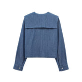 Women Casual Breasted Flat Collar Denim Shirt