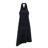Women Velvet Lace Halter Evening Dress