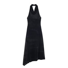 Women Velvet Lace Halter Evening Dress