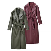 Women Commuting Style Long Leather Jacket