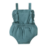 Summer Newborn Girl Sleeveless Bodysuit Solid Color Ruffles Elastic Waist Jumpsuit Casual Playsuit Clothes