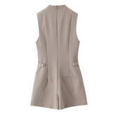 Women Casual Button Embellished Sleeveless Shorts Jumpsuit