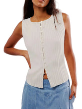 Women Button Down Round Neck Sweater Vest