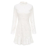 Women Elegant White Lace Embroidery Mini Dress