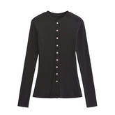 Women Round Neck Single Breasted Slim fit Cardigan Top