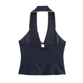 Women Bow Spliced Neck Halter Tank Top