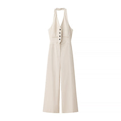 Women Casual Buckle Detail Backless Jumpsuit