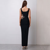 Women Black Sleeveless Mesh Knitted Dress