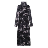 Women Elegant Tulle Long Sleeve Turtleneck Dress