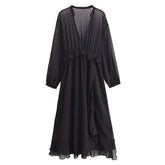 Women Casual Deep V-neck Polka Dot Chiffon Dress