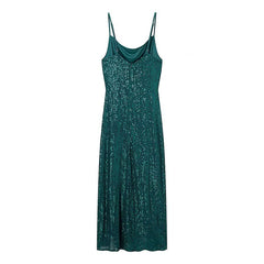 Women Elegant Evening Sequin Strap Dress