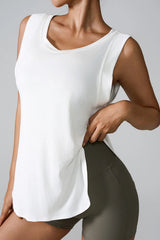 Women Slit Round Neck Sleeveless Shirts