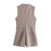 Women Button Up Sleeveless Jumpsuit