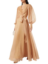 Women Elegant Lantern Sleeve Lace Up Dresses