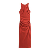 Women Casual Cross Halter Neck Long Dress