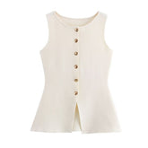 Women Casual Gold Breasted Slim Knit Vest