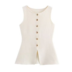 Women Casual Gold Breasted Slim Knit Vest