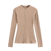 Women Round Neck Single Breasted Slim fit Cardigan Top