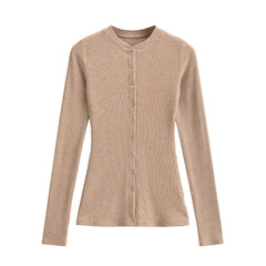 Women Round Neck Single Breasted Slim fit Cardigan Top