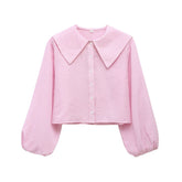 Women Casual Collared Checkered Short Shirt Top
