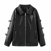 Women Bow Leather Street Niche Jacket