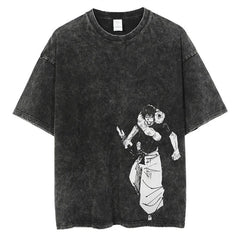 Men Harajuku Anime Printed Streetwear Washed T-shirt