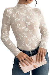 Women Bow Print Mock Neck Long Sleeve T-Shirt