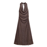 Women French Backless Metallic Evening Dress
