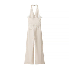 Women Casual Buckle Detail Backless Jumpsuit