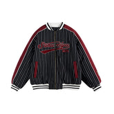 Unisex Letter Embroidered Striped Cotton Varsity Jacket