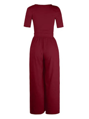 Women Casual Short Sleeve Loose Jumpsuit