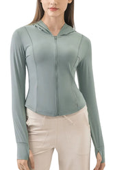 Women Active Zip Up Hooded Long Sleeve Jacket