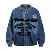 Men Vintage Baseball Denim Shirt