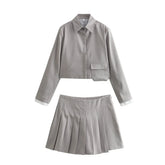 Women Casual Sleeved Shirt and High Waisted Skirt Set