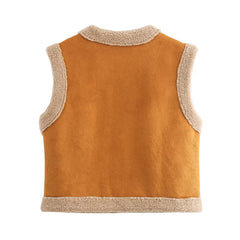 Women Winter Brown Fur Sleeveless Waistcoat