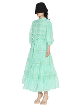 Women Embroidery Single Breasted Spliced Lace Up Dress