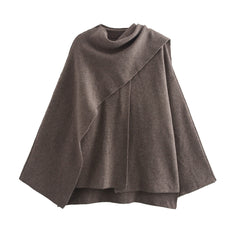 Women Winter Knitted Asymmetric Cape Coat