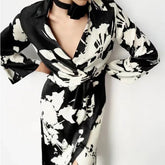Woman Casual Summer Flower Print Long-Sleeve Dress