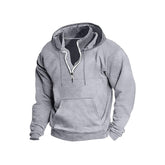 Simple Half-Zip Hoodie Casual Sport Solid Color Hooded Sweatshirt