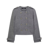 Women Breasted Jacket & Wide Pleated Short Skirt Co Ords