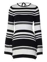 Women Knitted Striped Flare Sleeve Mini Dress
