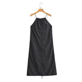 Woman Summer Drawstring A-Line Sleeveless Dress