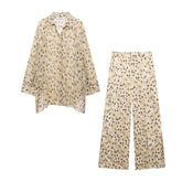Women Casual Lapel Long Sleeved Shirt + Pants Set