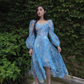 Women Light Blue Van Gogh's Starry Sky Collar Chiffon Dresses
